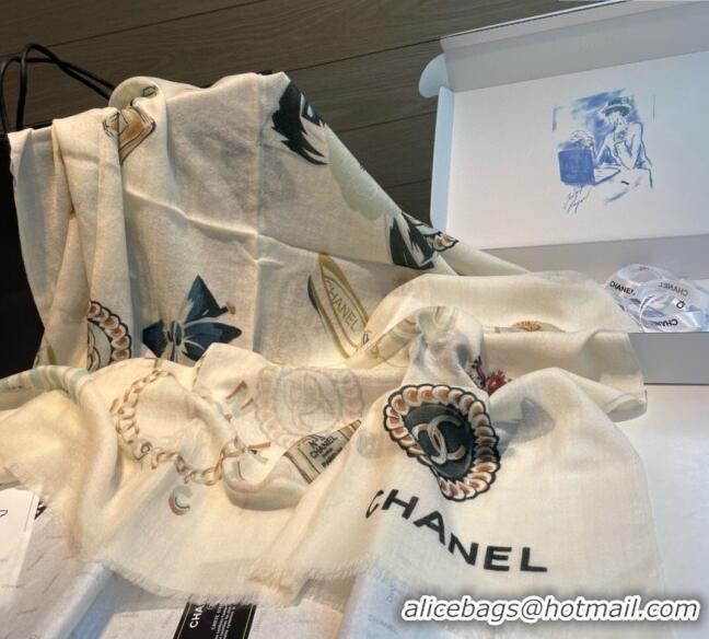 Pretty Style Chanel Cashmere Logo Print Long Scarf 100x200cm 0115 White 2025