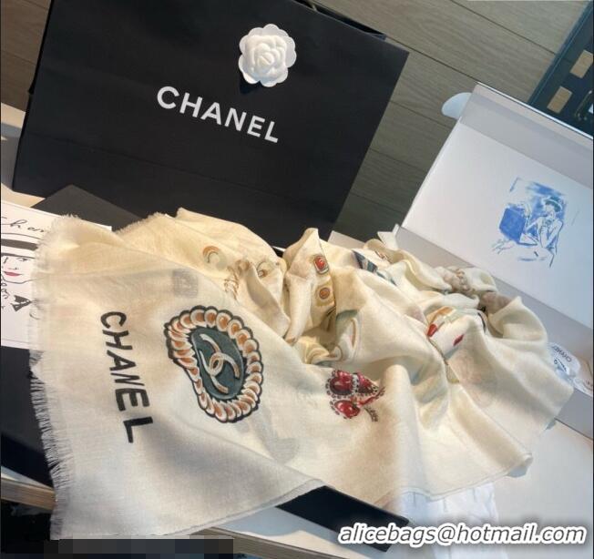 Pretty Style Chanel Cashmere Logo Print Long Scarf 100x200cm 0115 White 2025