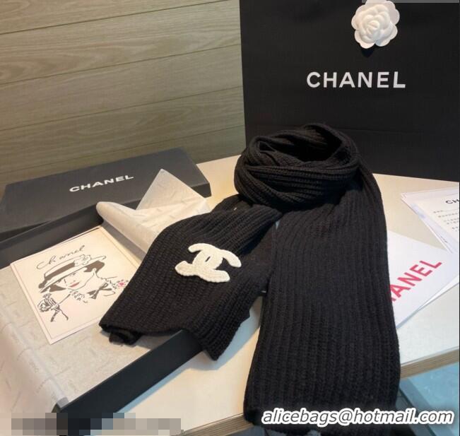 Well Crafted Chanel Cashmere Knit Long Scarf 30x180cm 0115 Black 2025