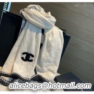 Well Crafted Chanel Cashmere Long Scarf 70x200cm 0115 White 2025