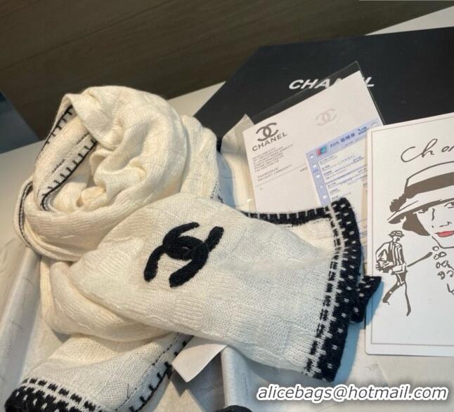 Well Crafted Chanel Cashmere Long Scarf 70x200cm 0115 White 2025