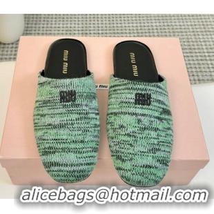 Good Looking Miu Miu Knit Flat Mules Green 0224056