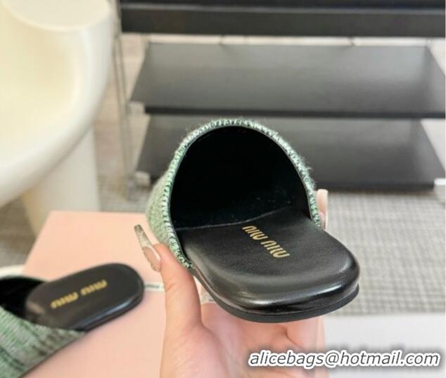 Good Looking Miu Miu Knit Flat Mules Green 0224056