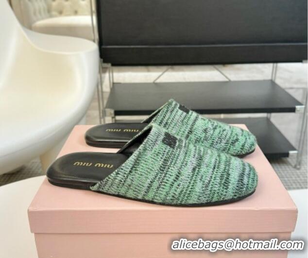 Good Looking Miu Miu Knit Flat Mules Green 0224056