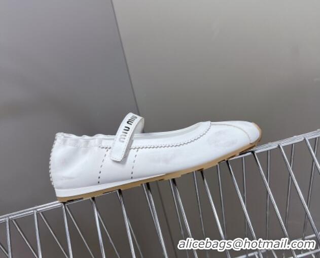 Popular Style Miu Miu Bleached nappa leather ballerinas flats White 0224060