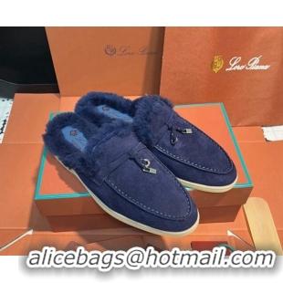 Sumptuous Loro Piana Summer Charm Mules in Suede and Wool Blue 1113073