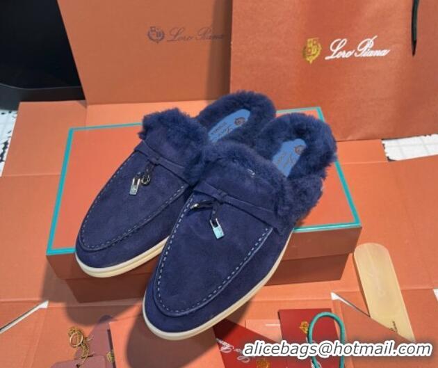 Sumptuous Loro Piana Summer Charm Mules in Suede and Wool Blue 1113073