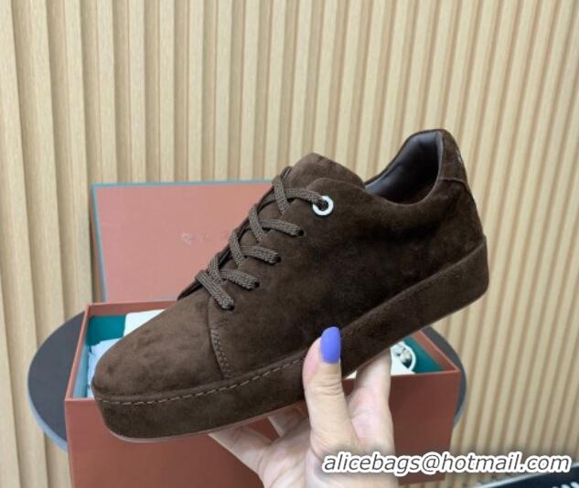 Best Grade Loro Piana Nuages Low top Sneakers in Suede Dark Brown 1113081