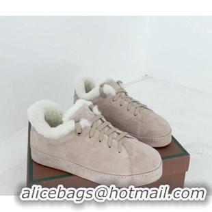 Charming Loro Piana Low top Sneakers in Suede and Wool Fur Beige Grey 1113086