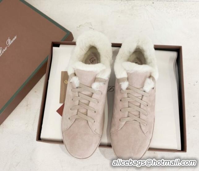 Charming Loro Piana Low top Sneakers in Suede and Wool Fur Beige Grey 1113086