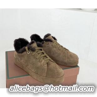 Luxury Cheap Loro Piana Low top Sneakers in Suede and Wool Fur Grey 1113088