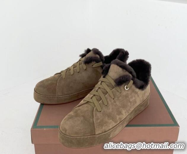 Luxury Cheap Loro Piana Low top Sneakers in Suede and Wool Fur Grey 1113088