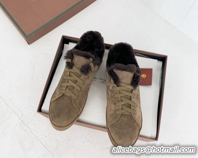 Luxury Cheap Loro Piana Low top Sneakers in Suede and Wool Fur Grey 1113088