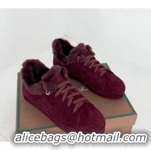 Luxury Loro Piana Low top Sneakers in Suede and Wool Fur Grape Purple 1113089