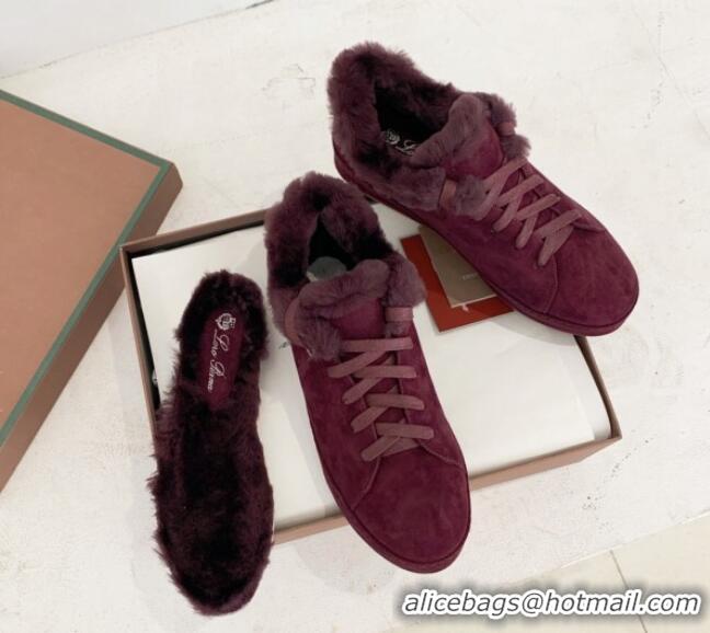 Luxury Loro Piana Low top Sneakers in Suede and Wool Fur Grape Purple 1113089