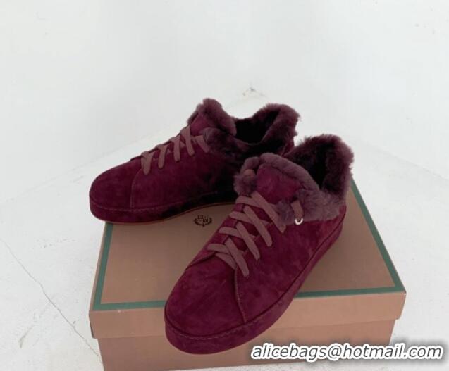 Luxury Loro Piana Low top Sneakers in Suede and Wool Fur Grape Purple 1113089