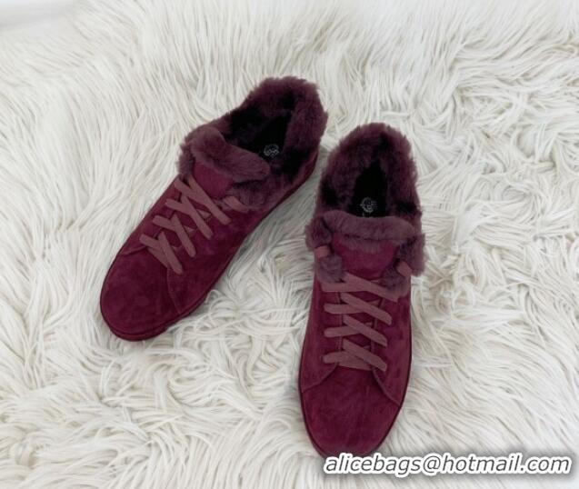 Luxury Loro Piana Low top Sneakers in Suede and Wool Fur Grape Purple 1113089