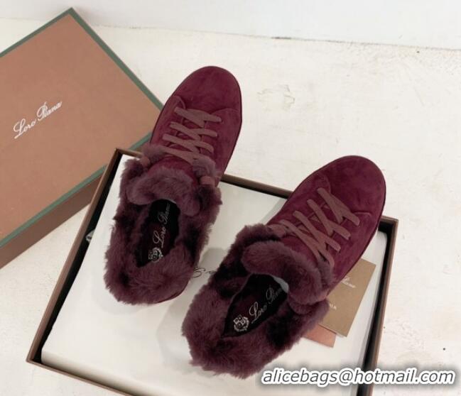 Luxury Loro Piana Low top Sneakers in Suede and Wool Fur Grape Purple 1113089