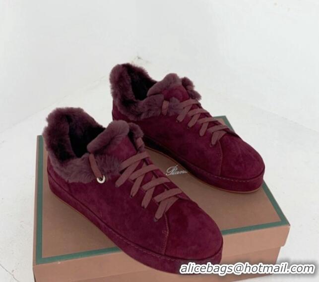 Luxury Loro Piana Low top Sneakers in Suede and Wool Fur Grape Purple 1113089