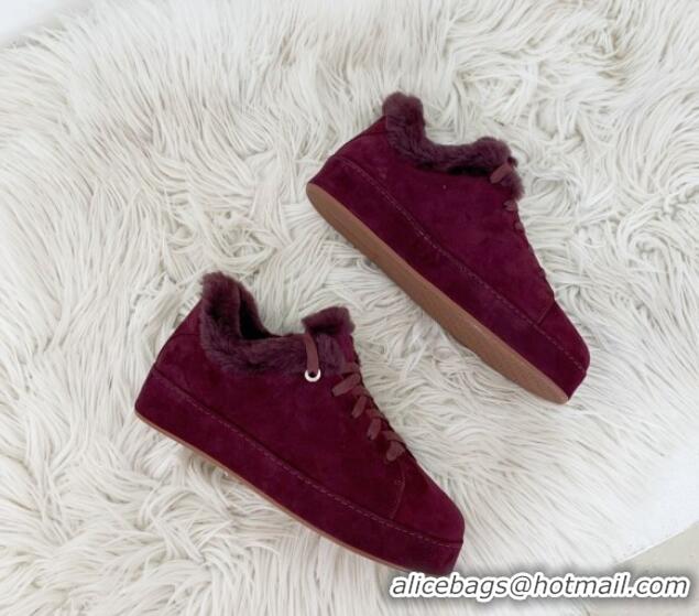 Luxury Loro Piana Low top Sneakers in Suede and Wool Fur Grape Purple 1113089