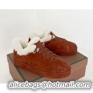 Popular Style Loro Piana Low top Sneakers in Suede and Wool Fur Tan Brown 1113090