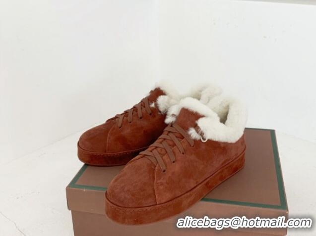 Popular Style Loro Piana Low top Sneakers in Suede and Wool Fur Tan Brown 1113090