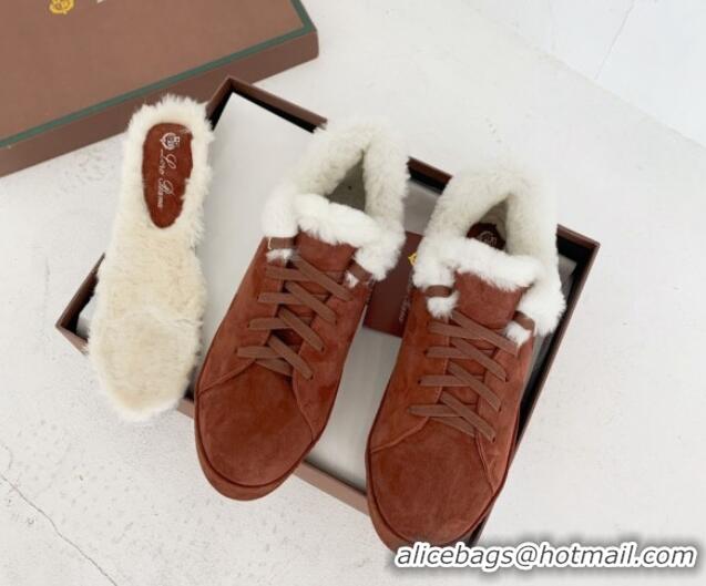 Popular Style Loro Piana Low top Sneakers in Suede and Wool Fur Tan Brown 1113090