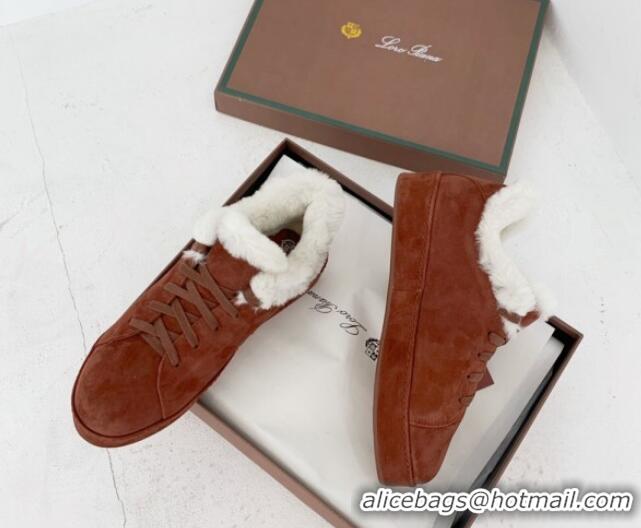 Popular Style Loro Piana Low top Sneakers in Suede and Wool Fur Tan Brown 1113090