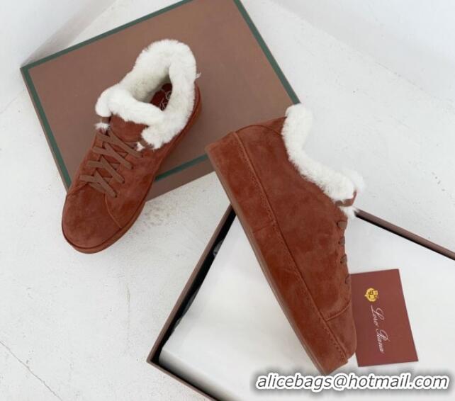 Popular Style Loro Piana Low top Sneakers in Suede and Wool Fur Tan Brown 1113090