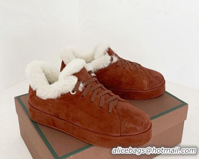 Popular Style Loro Piana Low top Sneakers in Suede and Wool Fur Tan Brown 1113090