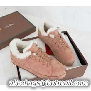 Top Design Loro Piana Low top Sneakers in Suede and Wool Fur Light Pink 1113091