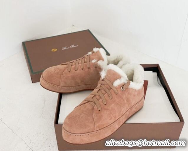 Top Design Loro Piana Low top Sneakers in Suede and Wool Fur Light Pink 1113091