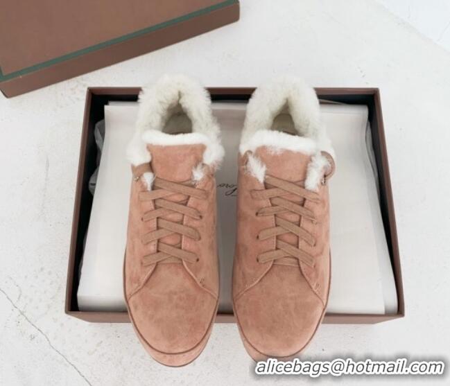 Top Design Loro Piana Low top Sneakers in Suede and Wool Fur Light Pink 1113091