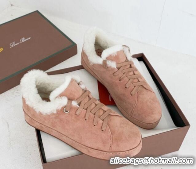 Top Design Loro Piana Low top Sneakers in Suede and Wool Fur Light Pink 1113091