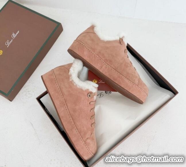 Top Design Loro Piana Low top Sneakers in Suede and Wool Fur Light Pink 1113091