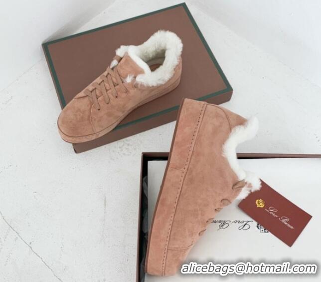 Top Design Loro Piana Low top Sneakers in Suede and Wool Fur Light Pink 1113091