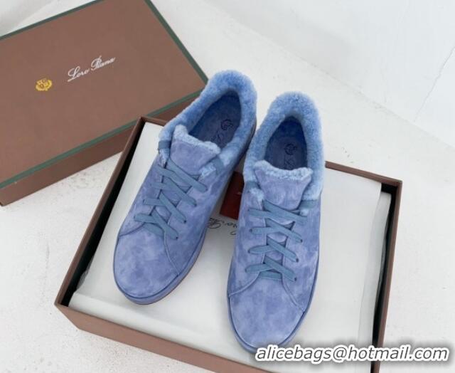 Luxurious Loro Piana Low top Sneakers in Suede and Wool Fur Light Blue 1113092