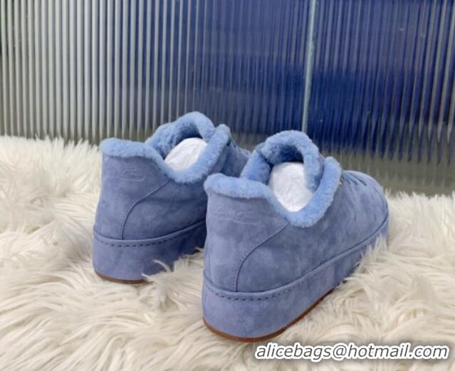 Luxurious Loro Piana Low top Sneakers in Suede and Wool Fur Light Blue 1113092