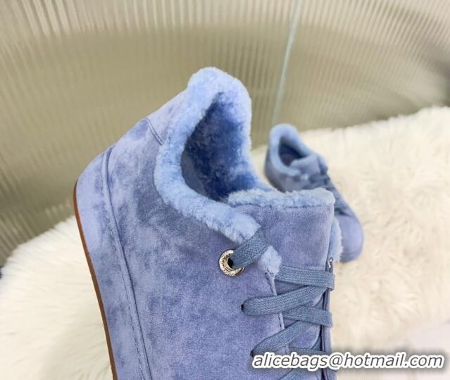 Luxurious Loro Piana Low top Sneakers in Suede and Wool Fur Light Blue 1113092