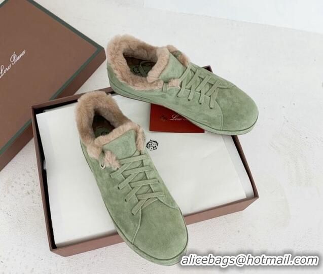 Stylish Loro Piana Low top Sneakers in Suede and Wool Fur Green 1113093