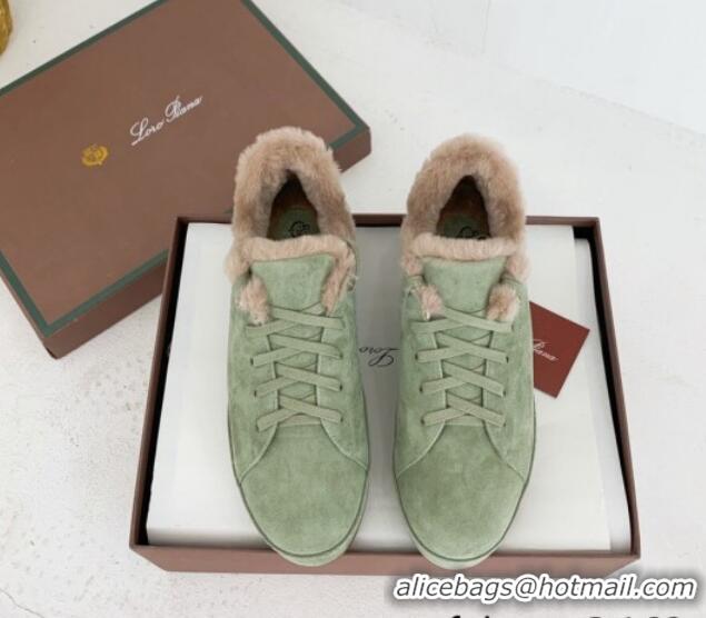 Stylish Loro Piana Low top Sneakers in Suede and Wool Fur Green 1113093