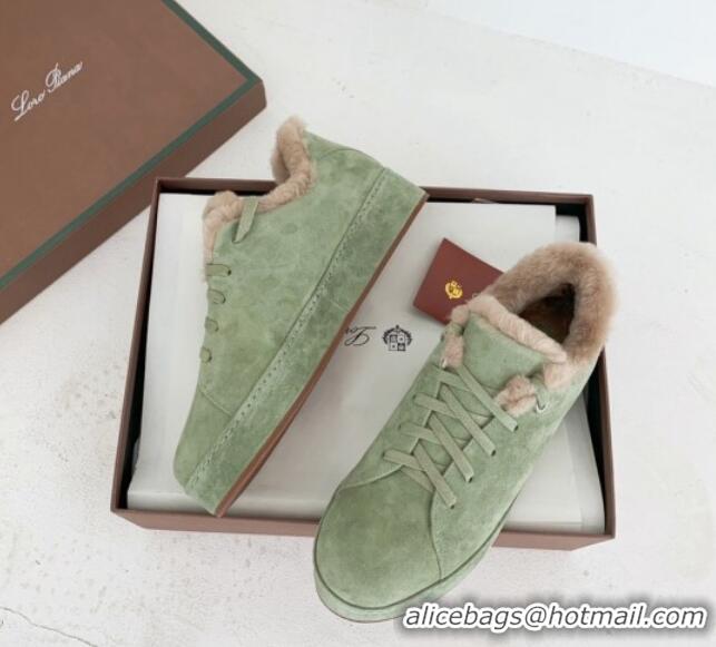 Stylish Loro Piana Low top Sneakers in Suede and Wool Fur Green 1113093