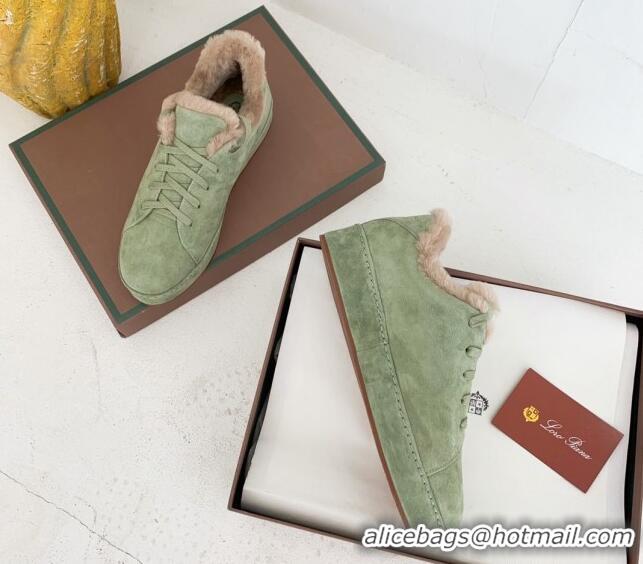 Stylish Loro Piana Low top Sneakers in Suede and Wool Fur Green 1113093