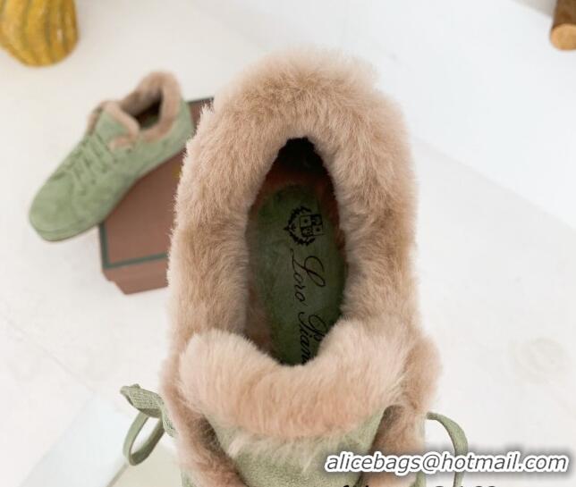 Stylish Loro Piana Low top Sneakers in Suede and Wool Fur Green 1113093