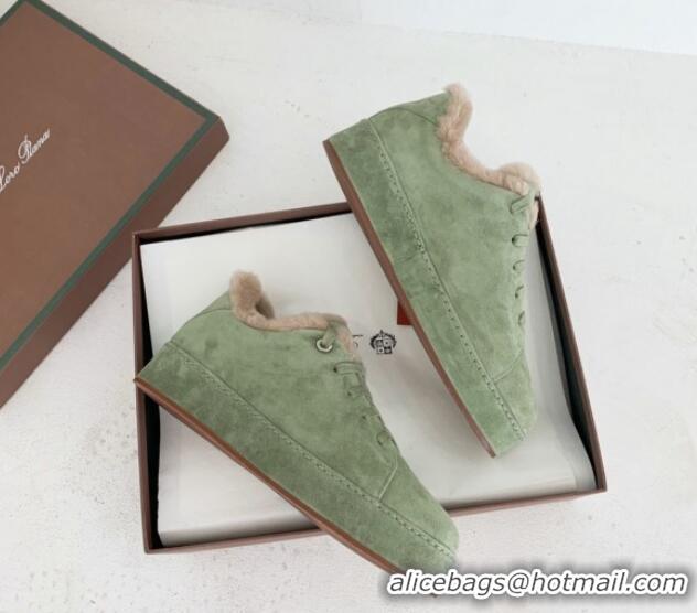 Stylish Loro Piana Low top Sneakers in Suede and Wool Fur Green 1113093