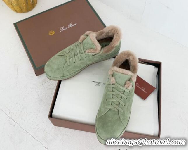 Stylish Loro Piana Low top Sneakers in Suede and Wool Fur Green 1113093