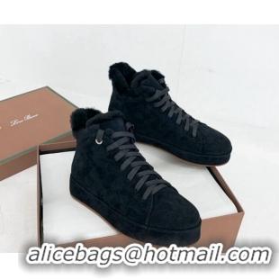 Big Discount Loro Piana High top Sneakers in Suede and Wool Fur Black 1113094