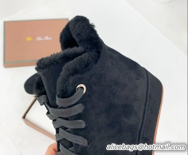 Big Discount Loro Piana High top Sneakers in Suede and Wool Fur Black 1113094