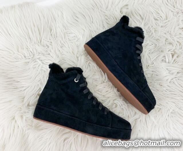 Big Discount Loro Piana High top Sneakers in Suede and Wool Fur Black 1113094