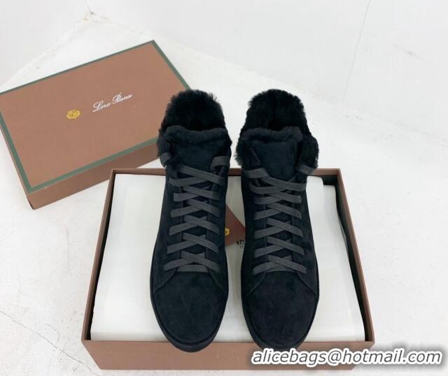 Big Discount Loro Piana High top Sneakers in Suede and Wool Fur Black 1113094